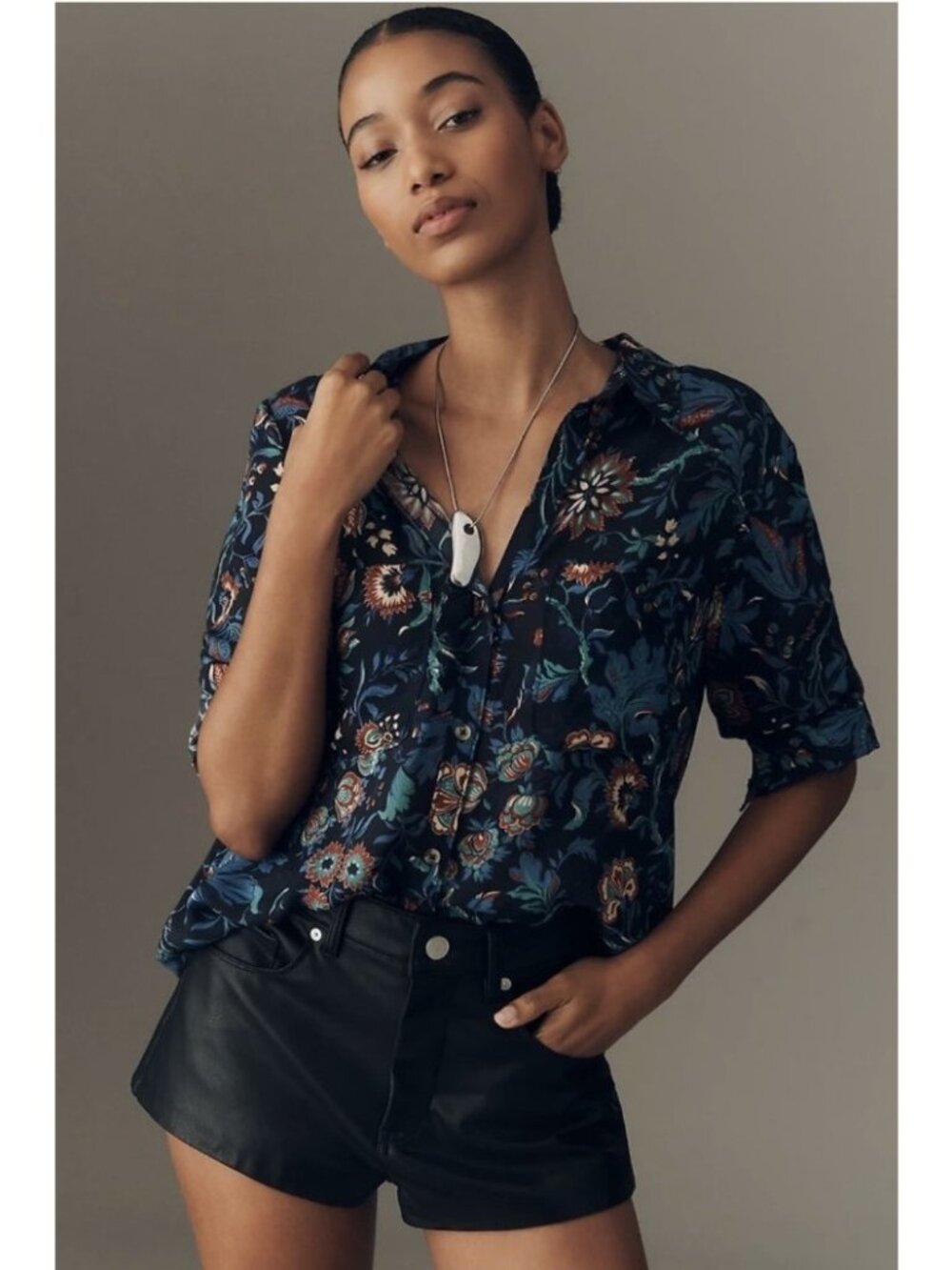 Anthropologies Pilcro The Romy Blue Floral Relaxed Button Down Top XS